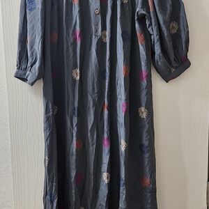 Chic Long Sleeve Floral Dress in Gray and Pink